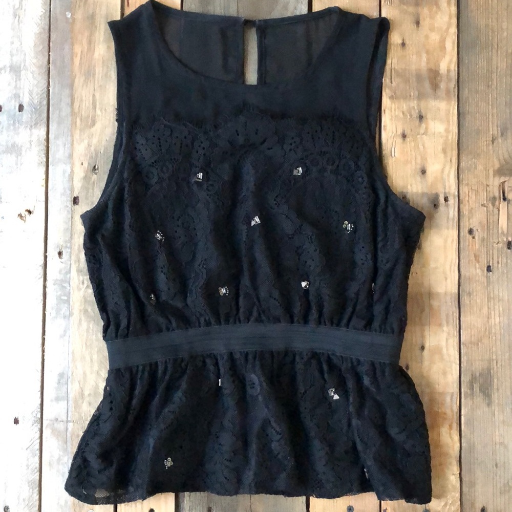 Anthropologie M Sleeveless Lace Blouse with Beads